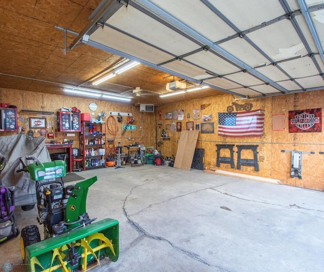 garage with a workshop area