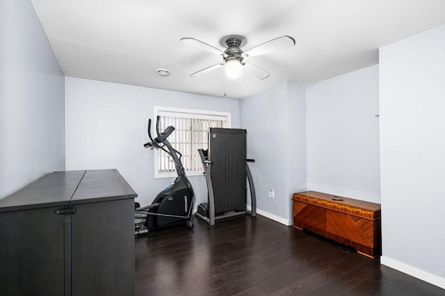 23324 Tioga Beach Rd, Cohasset, MN 55721 - workout area featuring a ceiling fan, wood finished floors, and baseboards