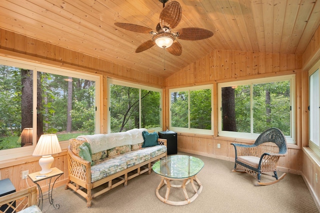 14 Overlook Rd, Dellwood, MN 55110 - sunroom featuring vaulted ceiling, plenty of natural light, and ceiling fan