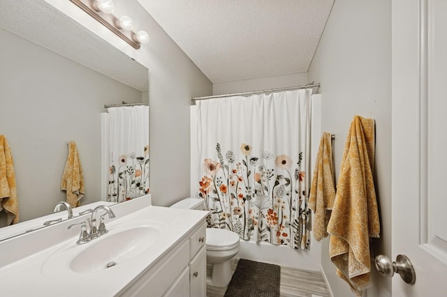 5101 201st St N, Forest Lake, MN 55025 - bathroom with vanity, toilet, a textured ceiling, and wood finished floors