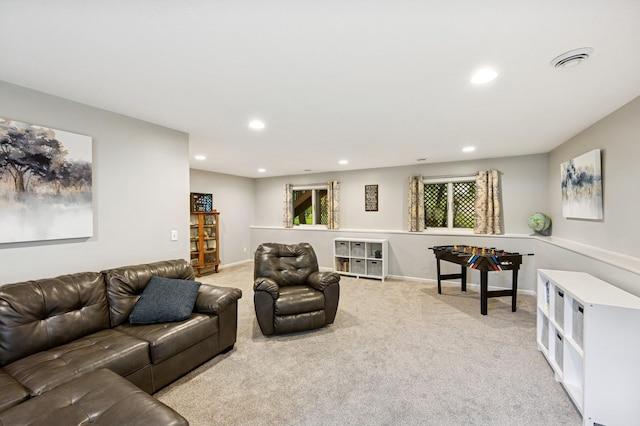 5101 201st St N, Forest Lake, MN 55025 - living room featuring light colored carpet, recessed lighting, and baseboards