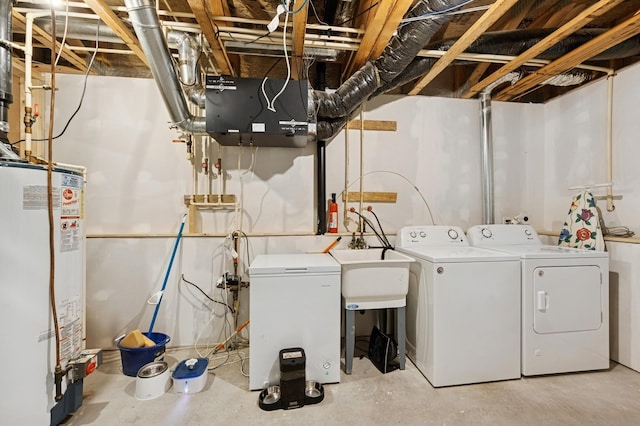 5101 201st St N, Forest Lake, MN 55025 - laundry area featuring gas water heater and washing machine and clothes dryer
