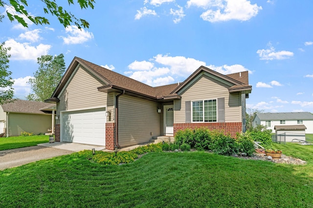 7734 Lancaster Ave NE, Otsego, MN 55301 - single story home featuring brick siding, dirt driveway, an attached garage, and a front lawn