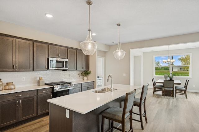 464 Whitewater Ct, Delano, MN 55328 - kitchen featuring appliances with stainless steel finishes, a sink, dark brown cabinetry, tasteful backsplash, and recessed lighting