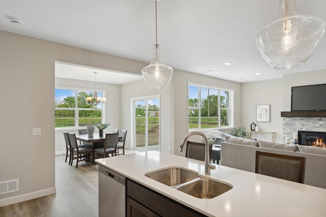 464 Whitewater Ct, Delano, MN 55328 - kitchen with dishwasher, a sink, light countertops, light wood-type flooring, and healthy amount of natural light