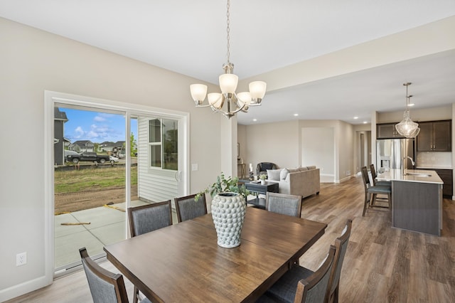 464 Whitewater Ct, Delano, MN 55328 - dining room featuring light wood-style flooring, baseboards, a chandelier, and recessed lighting