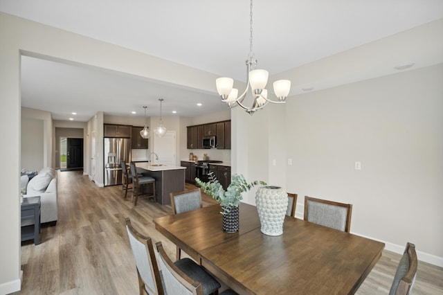 464 Whitewater Ct, Delano, MN 55328 - dining area featuring a chandelier, light wood-style floors, recessed lighting, and baseboards