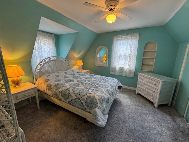 205 Lake Park Blvd, Fairmont, MN 56031 - carpeted bedroom with vaulted ceiling and ceiling fan