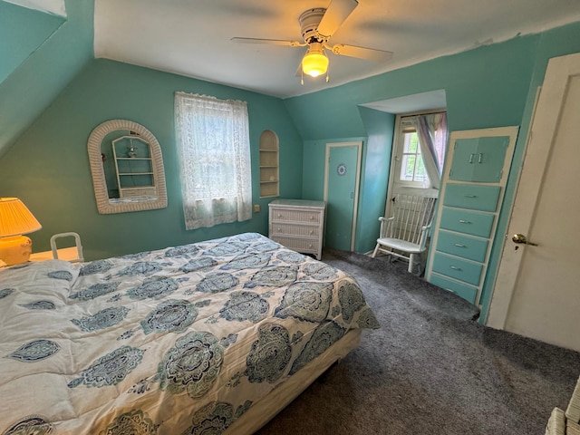 205 Lake Park Blvd, Fairmont, MN 56031 - carpeted bedroom with vaulted ceiling and a ceiling fan