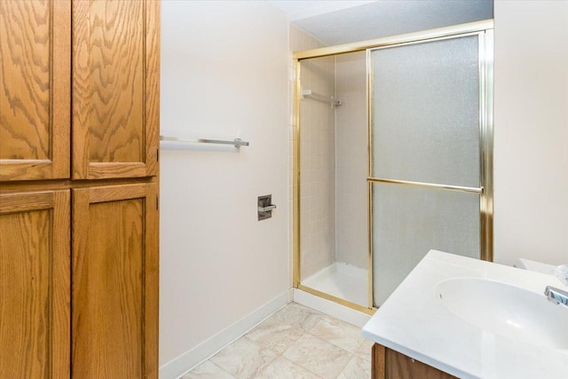 10350 Balsam Ln, Eden Prairie, MN 55347 - full bath featuring a stall shower, marble finish floors, and vanity