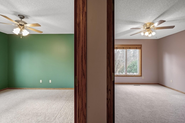 2970 Western Ave N, Roseville, MN 55113 - empty room featuring a textured ceiling, carpet, a ceiling fan, and baseboards