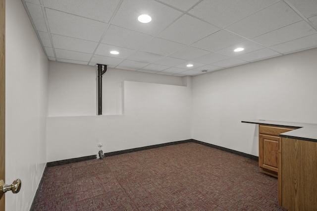 2970 Western Ave N, Roseville, MN 55113 - finished basement featuring dark colored carpet, recessed lighting, baseboards, and a paneled ceiling