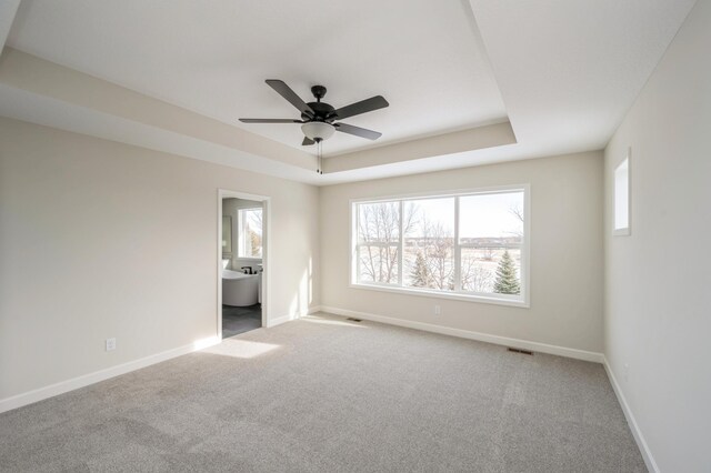 869 Greywood Blvd SW, Delano, MN 55328 - spare room featuring a raised ceiling, baseboards, carpet, and ceiling fan