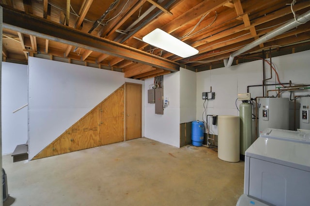 912 State 84 SW, Pine River, MN 56474 - unfinished basement with water heater, a water softener, a water pressure tank, and electric panel