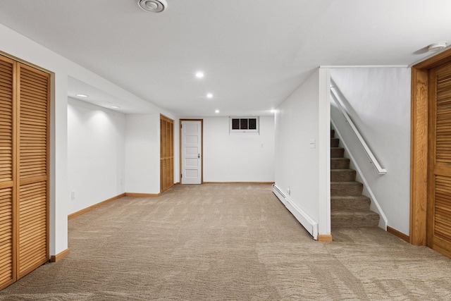 1215 Eleanor Ave, Saint Paul, MN 55116 - finished below grade area featuring baseboard heating, carpet flooring, stairs, recessed lighting, and baseboards