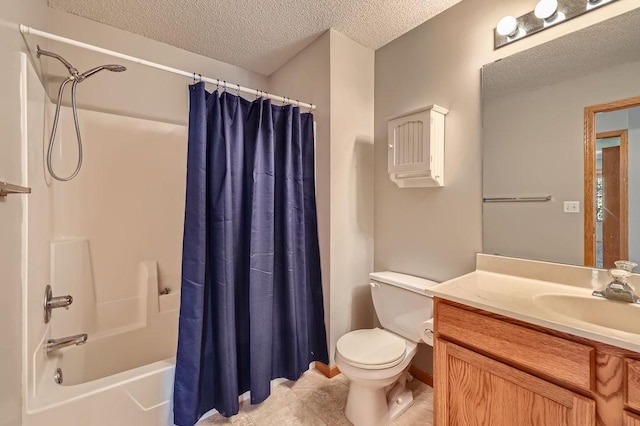 7293 Savanna Ct, Lino Lakes, MN 55014 - full bath with a textured ceiling, vanity, shower / bathtub combination with curtain, and tile patterned flooring