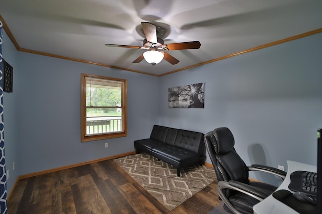 4741 Briarwood Ln, Baxter, MN 56425 - home office featuring a ceiling fan, crown molding, and wood finished floors