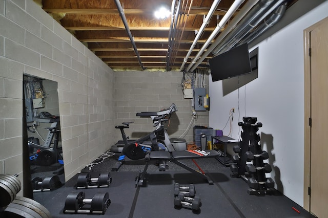 4741 Briarwood Ln, Baxter, MN 56425 - workout room with electric panel and concrete block wall