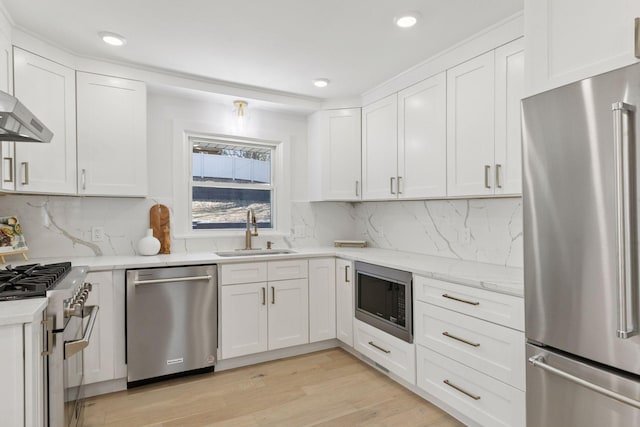 1022 Fairview Ave S, Saint Paul, MN 55116 - kitchen with high quality appliances, a sink, white cabinets, light stone countertops, and decorative backsplash
