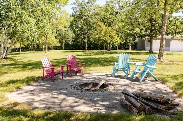 28040 Anchor Rd, Detroit Twp, MN 56501 - view of patio featuring an outdoor fire pit and view of scattered trees