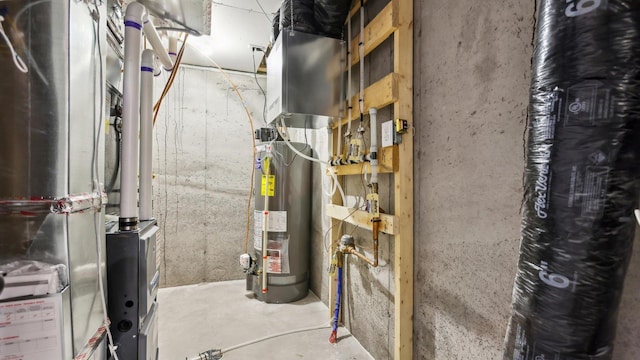 utility room with water heater and heating unit
