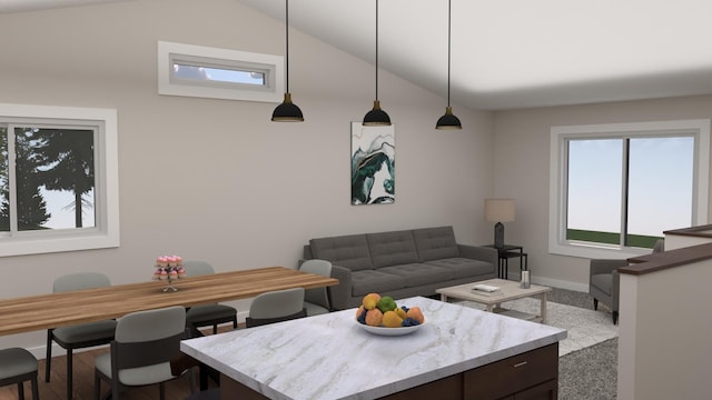 829 Grant St, Ellsworth, WI 54011 - living room with vaulted ceiling and baseboards