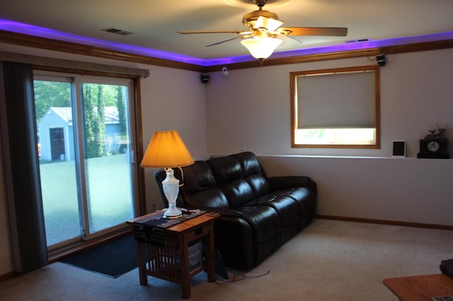 1803 214th Ave NE, East Bethel, MN 55011 - carpeted living area featuring ceiling fan