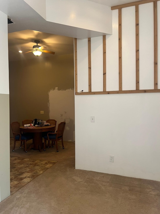 19997 Stockyard Rd, Bagley, MN 56621 - carpeted dining room featuring a ceiling fan