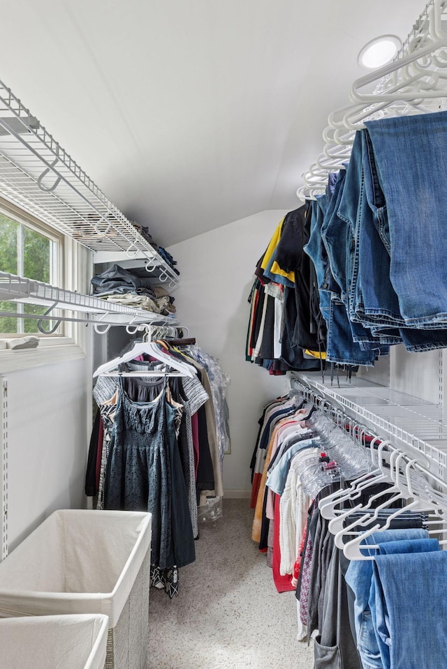 spacious closet with vaulted ceiling