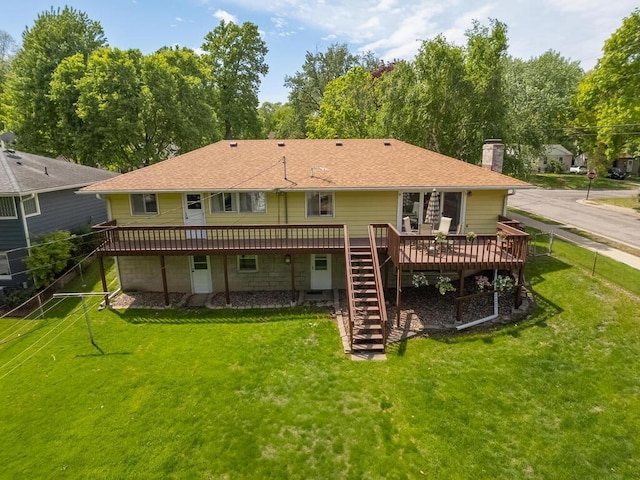 3401 Yukon Ave S, Saint Louis Park, MN 55426 - back of house with stairway, a deck, a chimney, and a shingled roof