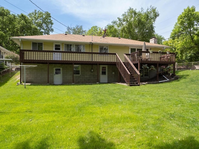 3401 Yukon Ave S, Saint Louis Park, MN 55426 - rear view of property featuring a wooden deck, stairs, and a chimney
