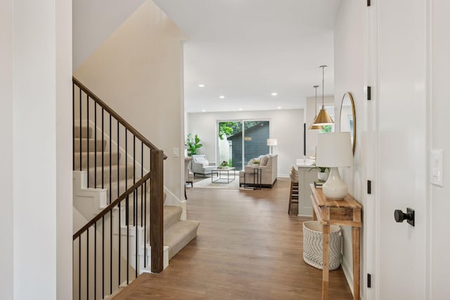 5350 41st Ave S, Minneapolis, MN 55417 - foyer with wood finished floors, stairs, baseboards, and recessed lighting