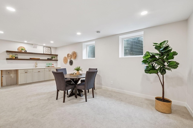5350 41st Ave S, Minneapolis, MN 55417 - dining room with recessed lighting, light carpet, baseboards, and bar