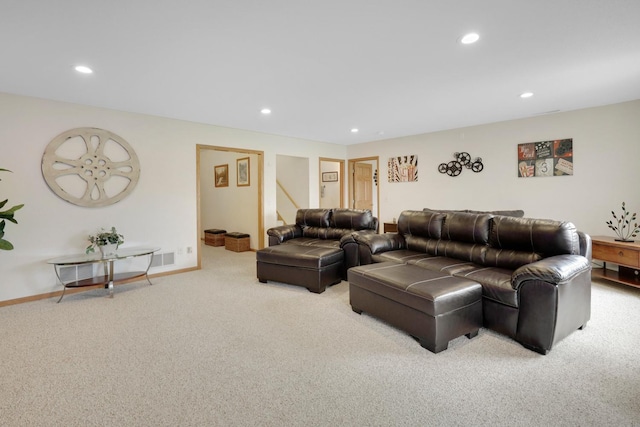 2245 198th St W, Faribault, MN 55021 - living area with carpet flooring, recessed lighting, stairway, and baseboards