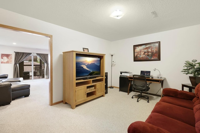 2245 198th St W, Faribault, MN 55021 - home office with light colored carpet, a textured ceiling, and baseboards