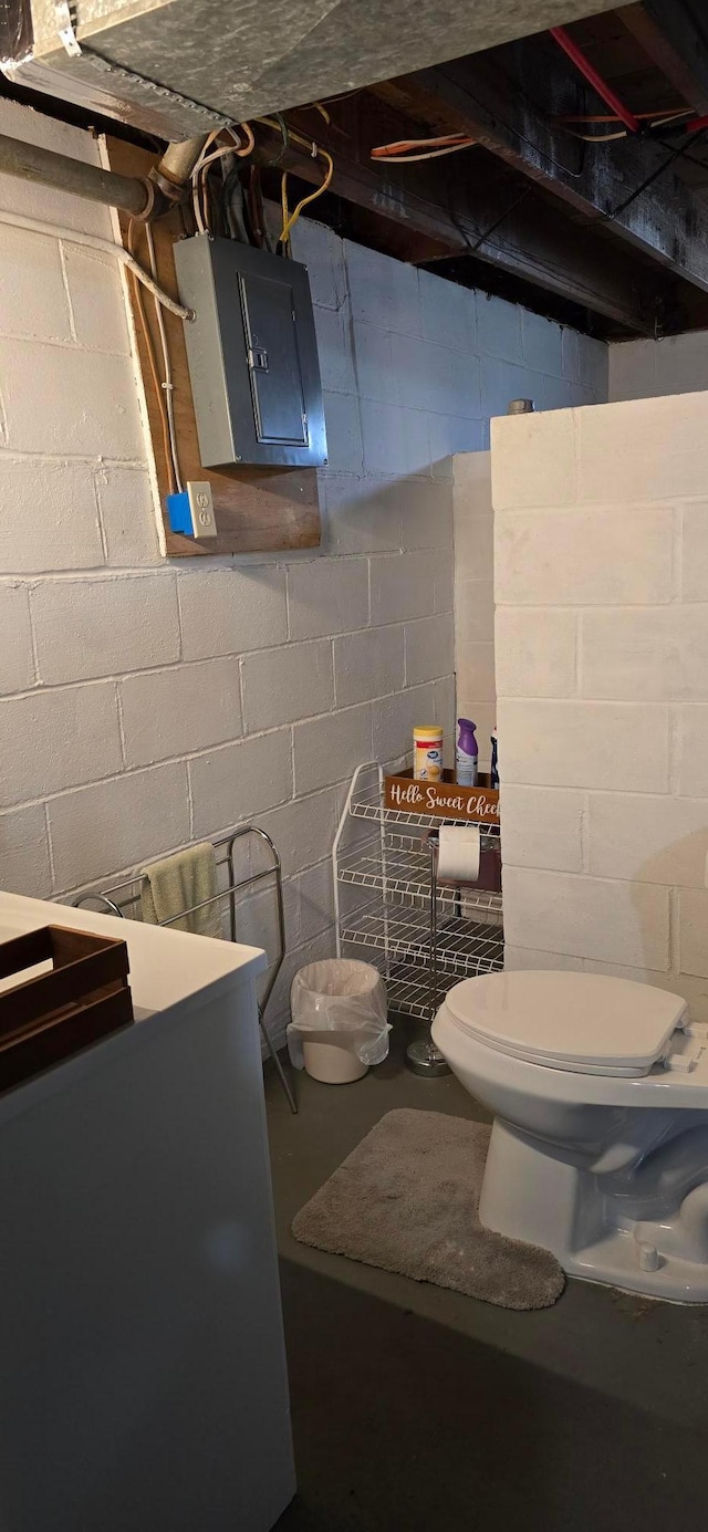 114 6th Ave, Albert Lea, MN 56007 - half bathroom featuring electric panel, toilet, and concrete floors