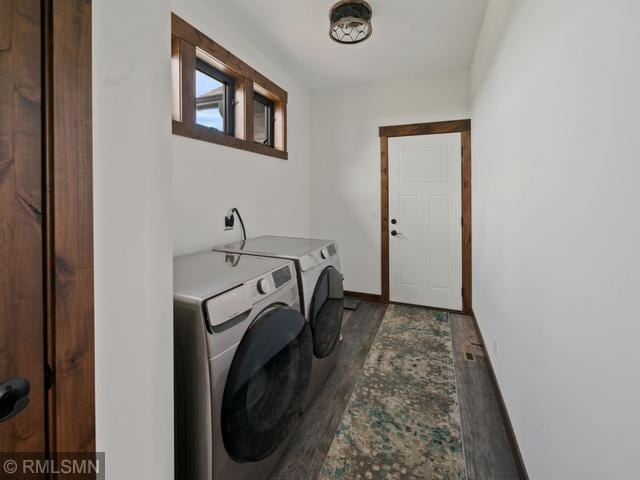 1706 57th Ave, Hammond, WI 54015 - washroom with independent washer and dryer and dark wood-style flooring