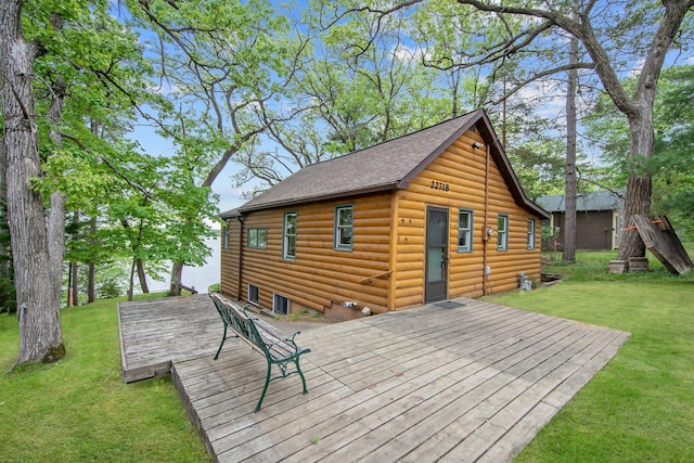 22718 Martin Lake Dr NE, Linwood Twp, MN 55092 - wooden terrace featuring a lawn