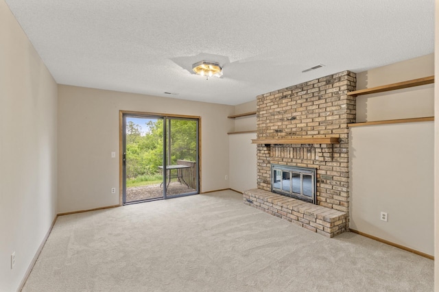 6007 Covington Ter, Minnetonka, MN 55345 - unfurnished living room with carpet flooring, baseboards, a brick fireplace, and a textured ceiling