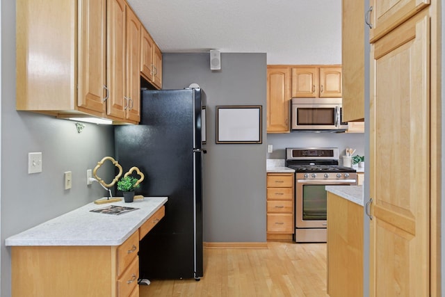 2452 Black Lake Rd, Spring Park, MN 55384 - kitchen with stainless steel appliances, light wood finished floors, light countertops, and baseboards