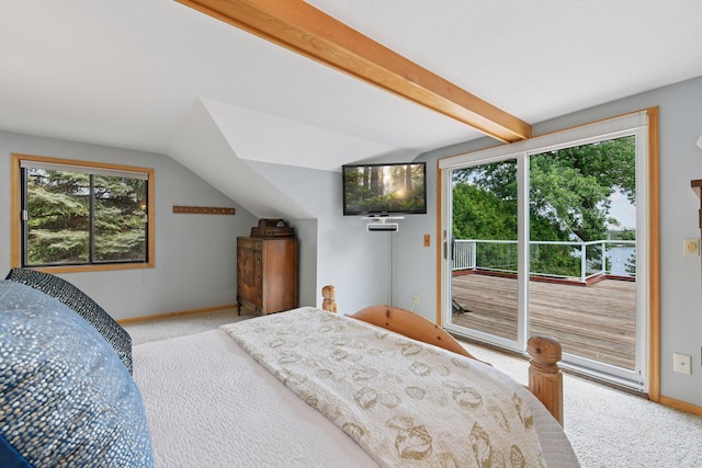 2452 Black Lake Rd, Spring Park, MN 55384 - carpeted bedroom with access to exterior, baseboards, and vaulted ceiling