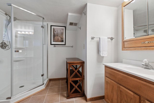2452 Black Lake Rd, Spring Park, MN 55384 - full bath featuring a stall shower, vanity, baseboards, and tile patterned flooring
