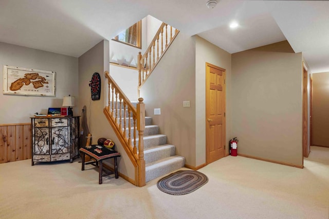 14464 Grouse Ln, Fifty Lakes, MN 56448 - stairway featuring carpet floors and baseboards