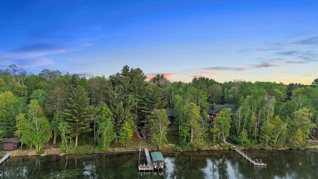 14464 Grouse Ln, Fifty Lakes, MN 56448 - water view with a dock and a heavily wooded area