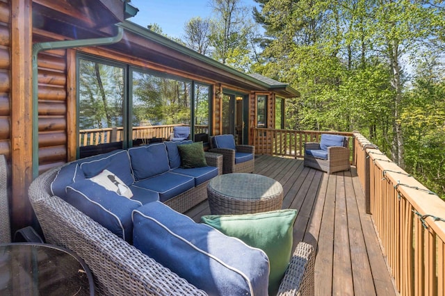 14464 Grouse Ln, Fifty Lakes, MN 56448 - wooden terrace featuring an outdoor living space and french doors