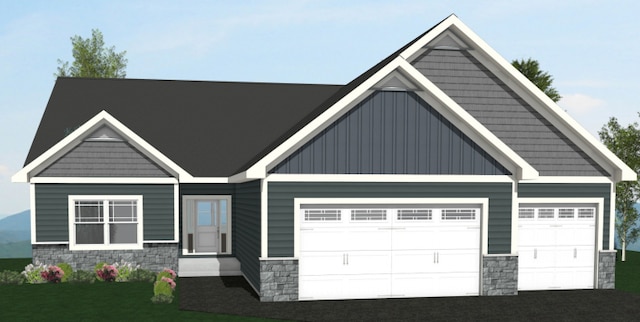 15587 Hampshire Ln, Savage, MN 55378 - craftsman inspired home with stone siding, board and batten siding, driveway, and a front yard