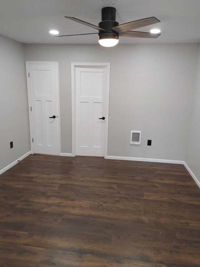 3245 Laketown Rd, Sturgeon Lake, MN 55783 - empty room featuring a ceiling fan, baseboards, dark wood-style flooring, and recessed lighting
