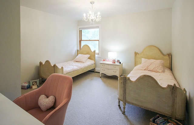 10551 Shore Dr, Merrifield, MN 56465 - bedroom featuring carpet floors and a chandelier