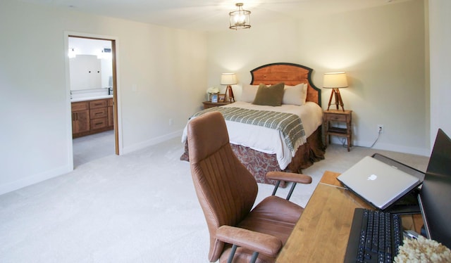 10551 Shore Dr, Merrifield, MN 56465 - bedroom featuring light carpet and connected bathroom