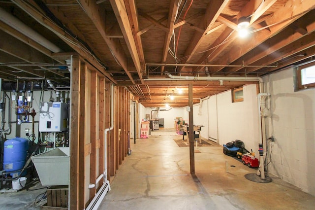 10551 Shore Dr, Merrifield, MN 56465 - unfinished basement featuring water heater and a water pressure tank
